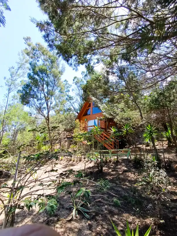 Cabaña rústica de madera entre árboles en Villa de Leyva, ideal para la desconexión. Parte del Hotel Hichatana y Zuetana, Cabaña el ensueño